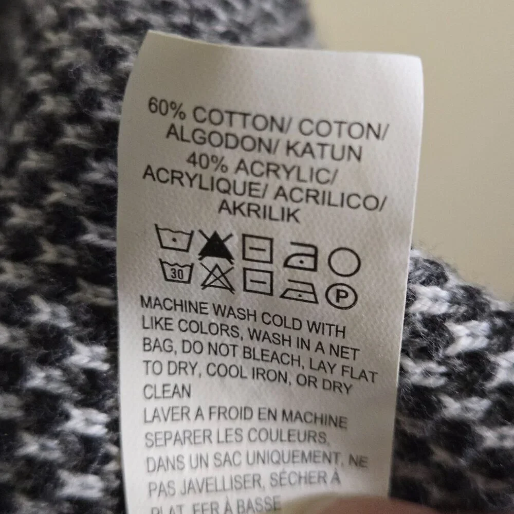 Lucky Brand Intarsia Poncho Neutral Black Gray Cotton Blend One Size